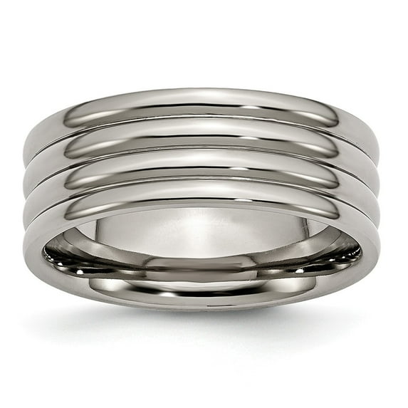 Grey Titanium Ring Band Wedding Grooved 8mm Polished