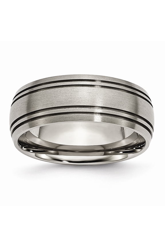 Grey Titanium Ring Band Wedding Grooved 8mm Satin