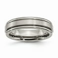 thumbnail image 1 of Grey Titanium Ring Band Wedding Grooved Comfort Edge 6mm Satin and Polished, 1 of 6