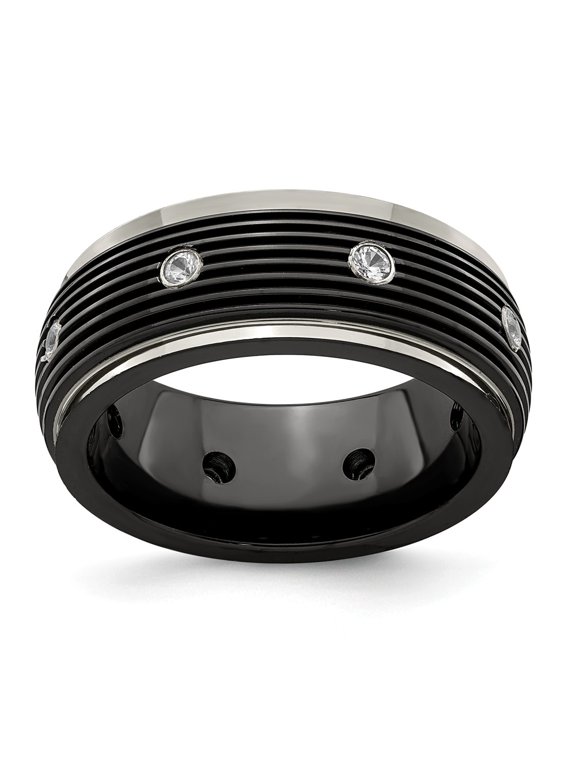 Grey Titanium Ring Band Wedding Grooved Sapphire (Colors) Round White