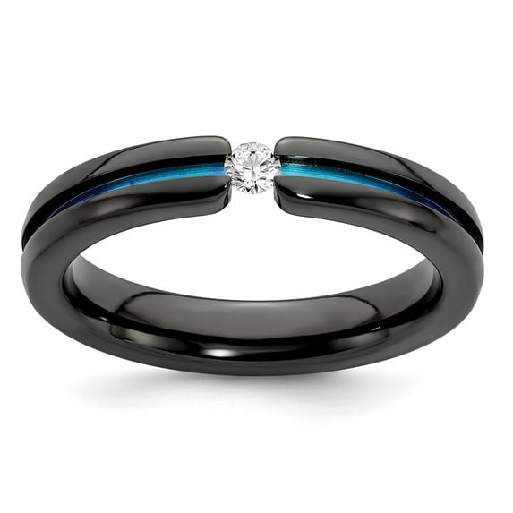 Grey Titanium Ring Band Wedding Multi-colored Grooved Sapphire (Colors) Round White