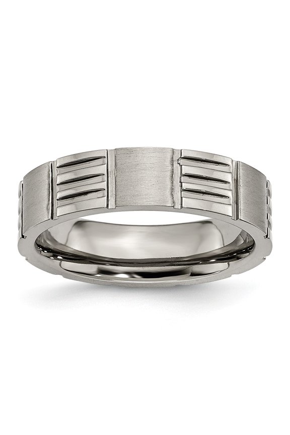 Grey Titanium Ring Band Wedding Notched 6mm Satin & Polished