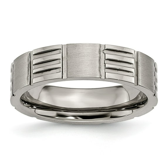 Grey Titanium Ring Band Wedding Notched 6mm Satin & Polished