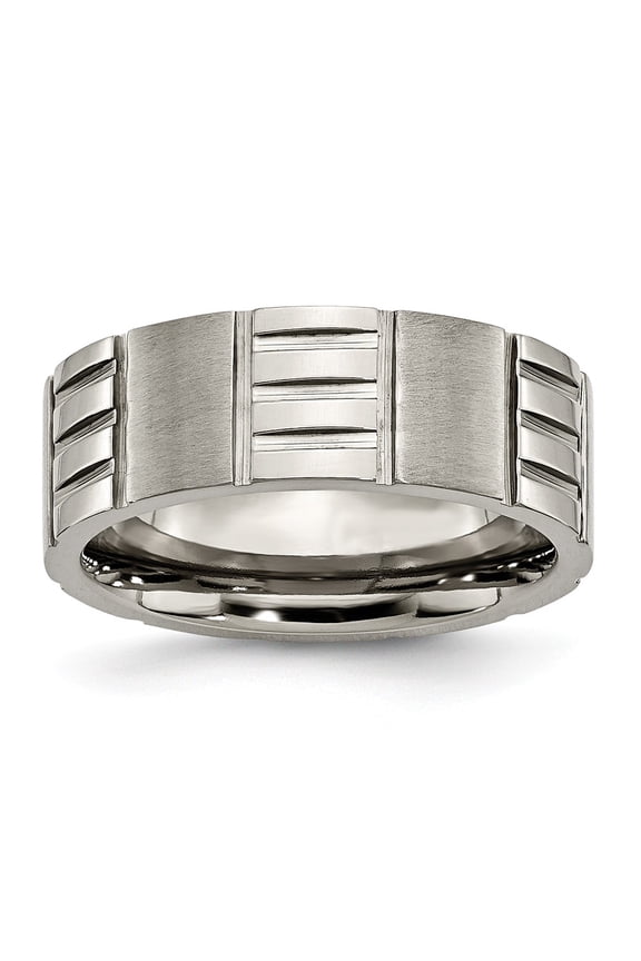 Grey Titanium Ring Band Wedding Notched 8mm Satin & Polished