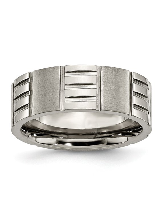 Grey Titanium Ring Band Wedding Notched 8mm Satin & Polished