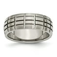 thumbnail image 1 of Grey Titanium Ring Band Wedding Notched & Grooved 8mm Satin, 1 of 6