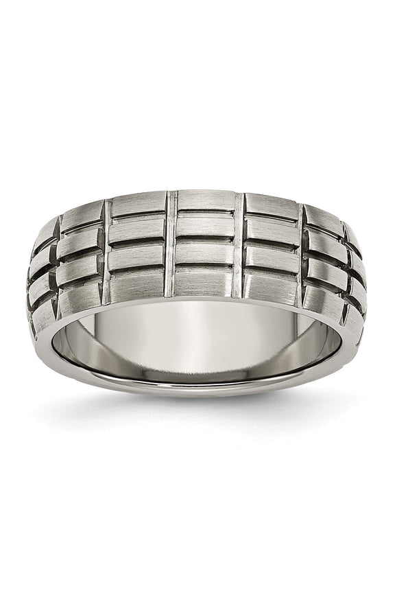 Grey Titanium Ring Band Wedding Notched & Grooved 8mm Satin