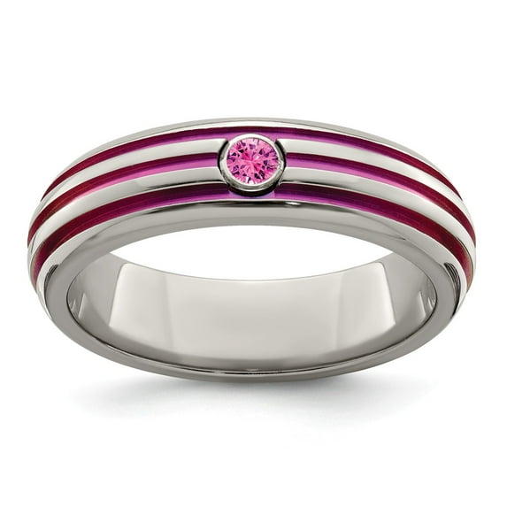 Grey Titanium Ring Band Wedding Pink Grooved Sapphire (Colors) Round
