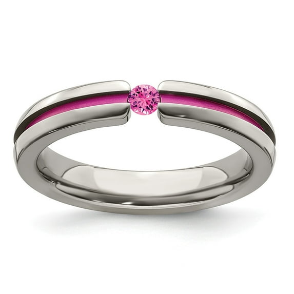 Grey Titanium Ring Band Wedding Pink Grooved Sapphire (Colors) Round