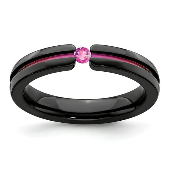 Grey Titanium Ring Band Wedding Pink Grooved Sapphire (Colors) Round