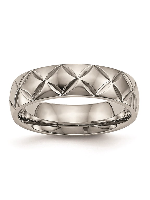 Grey Titanium Ring Band Wedding Polished diamond-cut