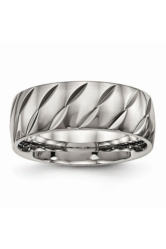 Grey Titanium Ring Band Wedding Polished diamond-cut