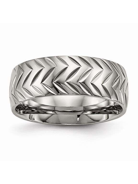 Grey Titanium Ring Band Wedding Polished diamond-cut