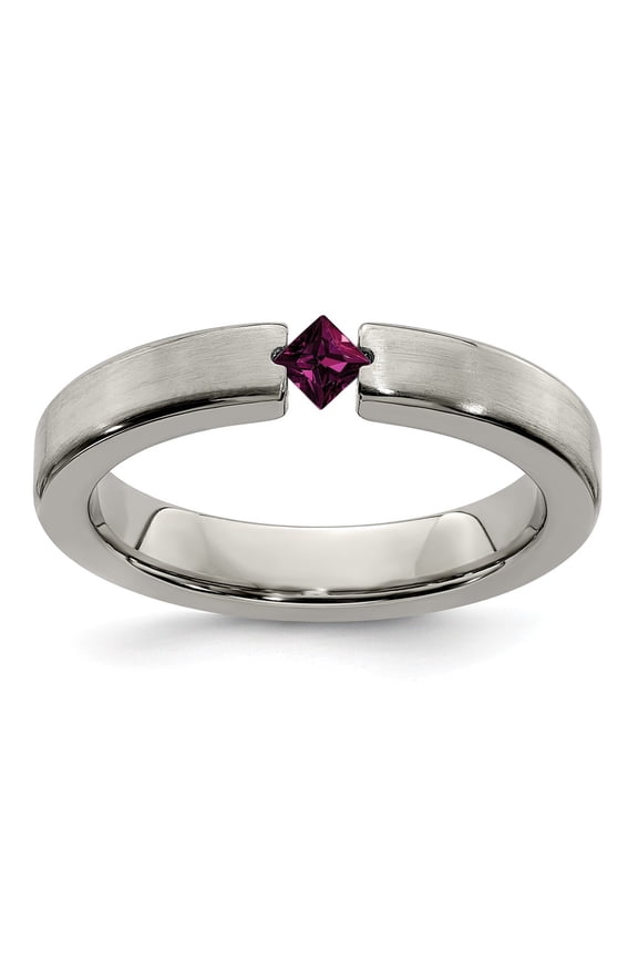 Grey Titanium Ring Band Wedding Rhodolite Garnet Edward Mirell Satin 4mm
