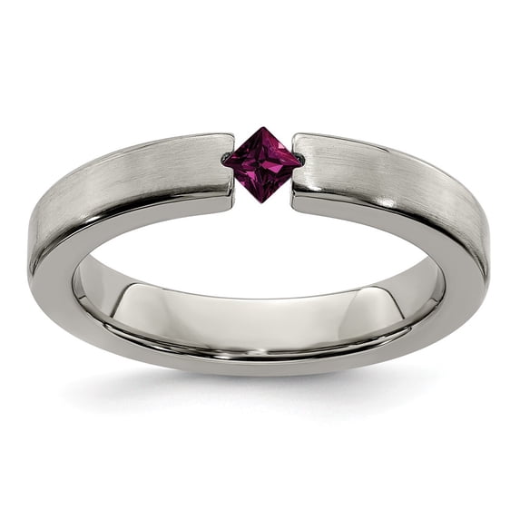 Grey Titanium Ring Band Wedding Rhodolite Garnet Edward Mirell Satin 4mm