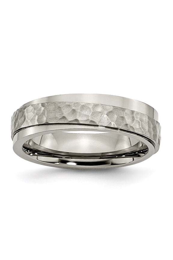 Grey Titanium Ring Band Wedding Ridged Comfort 6mm Edge Hammered and Polished