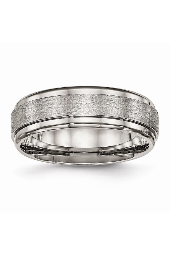 Grey Titanium Ring Band Wedding Ridged Comfort Brushed and Polished Edge