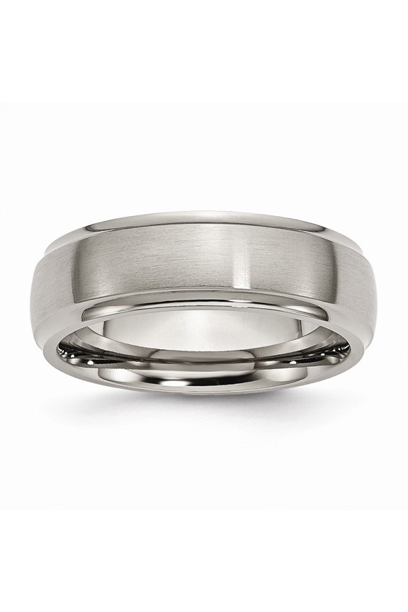 Grey Titanium Ring Band Wedding Ridged Comfort Edge 7mm Brushed and Polished