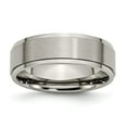 thumbnail image 1 of Grey Titanium Ring Band Wedding Ridged Comfort Edge 7mm Brushed and Polished, 1 of 6