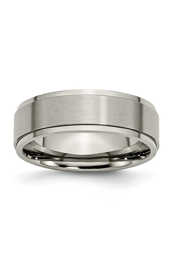 Grey Titanium Ring Band Wedding Ridged Comfort Edge 7mm Brushed and Polished