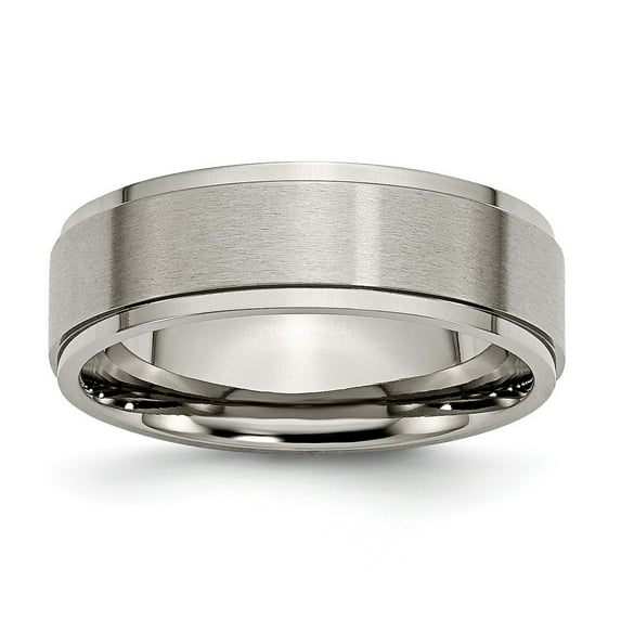 Grey Titanium Ring Band Wedding Ridged Comfort Edge 7mm Brushed and Polished