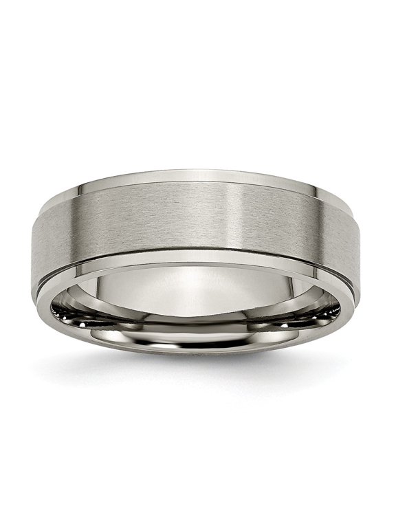 Grey Titanium Ring Band Wedding Ridged Comfort Edge 7mm Brushed and Polished