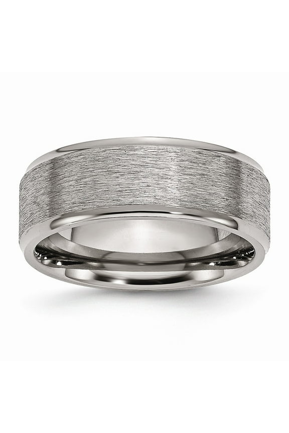 Grey Titanium Ring Band Wedding Ridged Comfort Edge 8mm Brushed and Polished