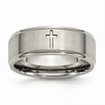 thumbnail image 1 of Grey Titanium Ring Band Wedding Ridged Comfort Edge Cross 8mm Brushed and Polished, 1 of 7