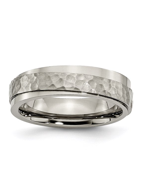 Grey Titanium Ring Band Wedding Ridged Comfort Hammered