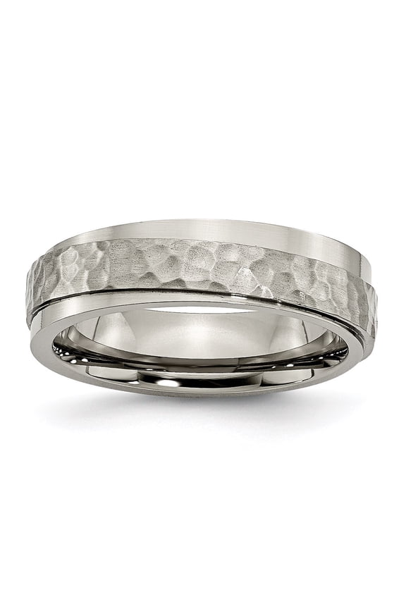 Grey Titanium Ring Band Wedding Ridged Comfort Hammered