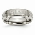 thumbnail image 1 of Grey Titanium Ring Band Wedding Ridged Edge Greek Key Design 6mm Satin Polished, 1 of 6