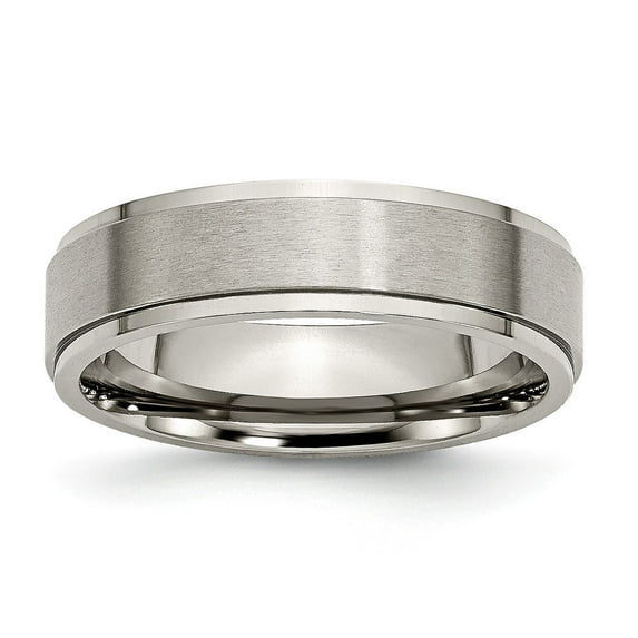 Grey Titanium Ring Band Wedding Ridged Flat Edge 6mm Brushed and Polished