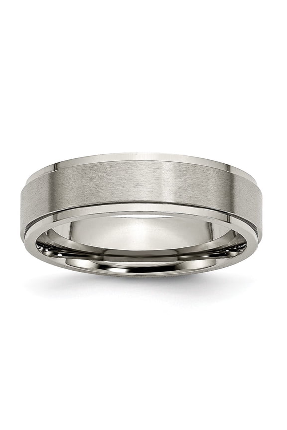 Grey Titanium Ring Band Wedding Ridged Flat Edge 6mm Brushed and Polished