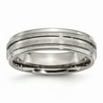 thumbnail image 1 of Grey Titanium Ring Band Wedding Ridged Grooved Edge 6mm Satin and Polished, 1 of 6