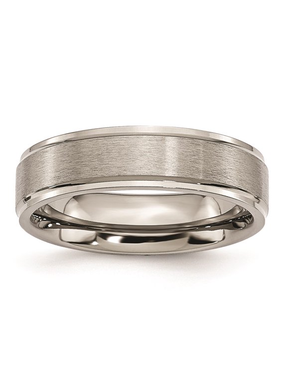 Grey Titanium Ring Band Wedding Ridged Standard Edge 6mm Brushed and Polished