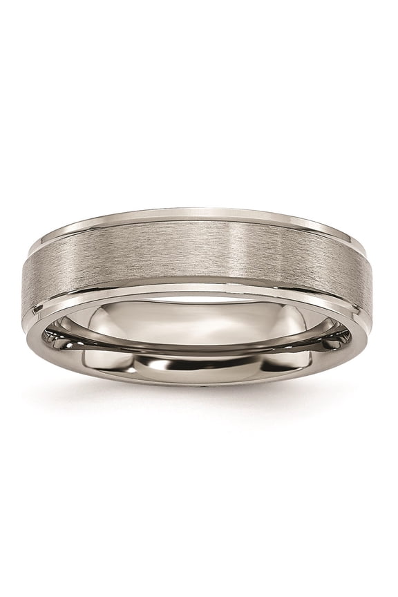 Grey Titanium Ring Band Wedding Ridged Standard Edge 6mm Brushed and Polished