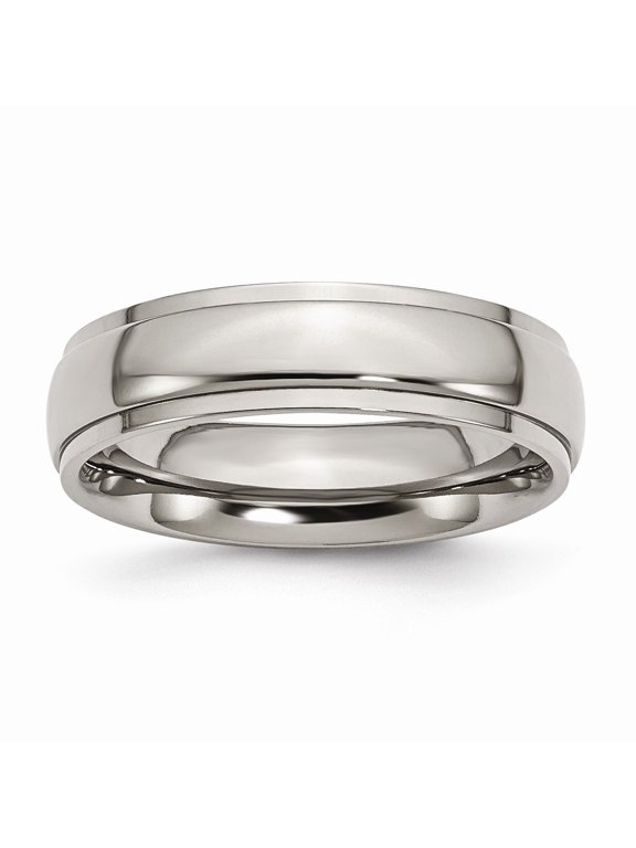 Grey Titanium Ring Band Wedding Ridged Standard Edge 6mm Polished