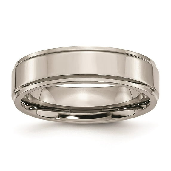 Grey Titanium Ring Band Wedding Ridged Standard Edge 6mm Polished