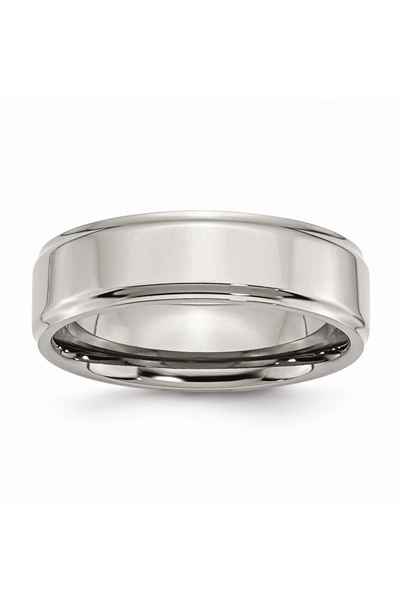 Grey Titanium Ring Band Wedding Ridged Standard Edge 7mm Polished