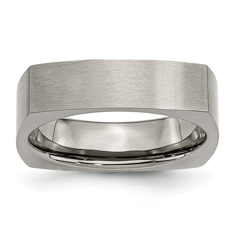 Grey Titanium Ring Band Wedding Square 6mm Satin