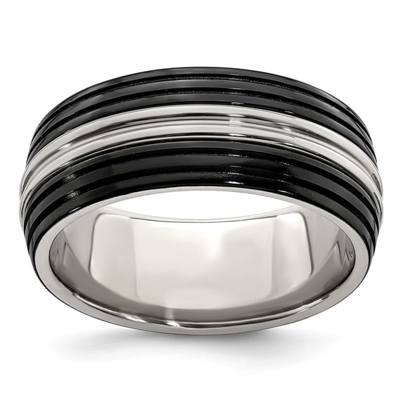 Grey Titanium Ring Band Wedding Standard Domed Edward Mirell Black Ti & Stainless Steel Polished 9mm