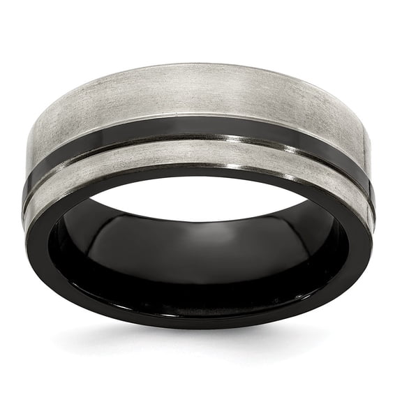 Grey Titanium Ring Band Wedding Standard Flat Edward Mirell Black Ti Cut Edge 8mm