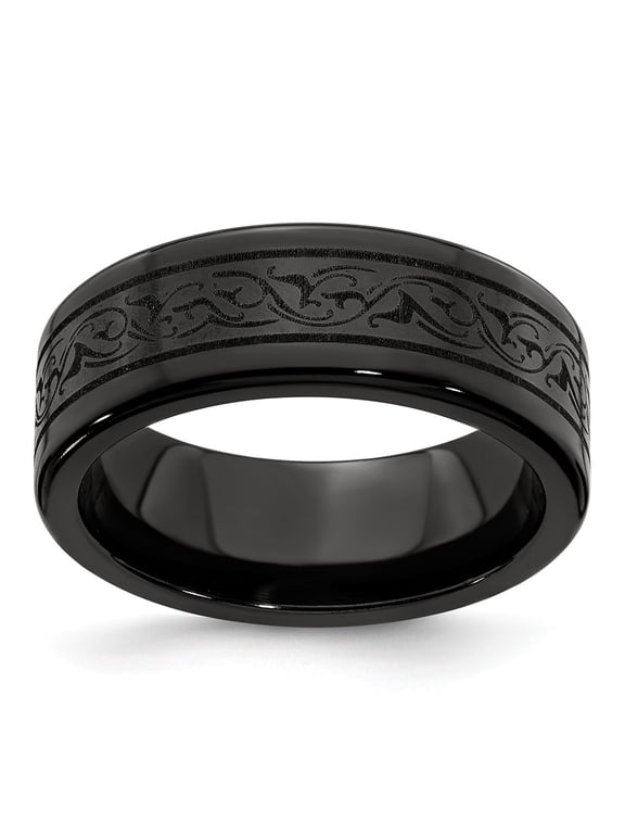 Grey Titanium Ring Band Wedding Standard Flat Edward Mirell Black Ti Laser 8mm