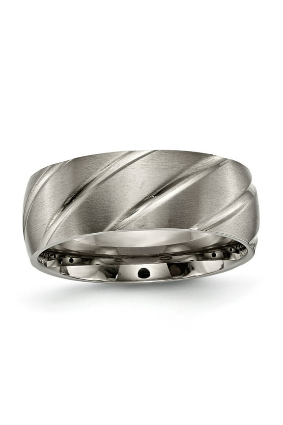 Grey Titanium Ring Band Wedding Standard Satin Swirl Design 8mm