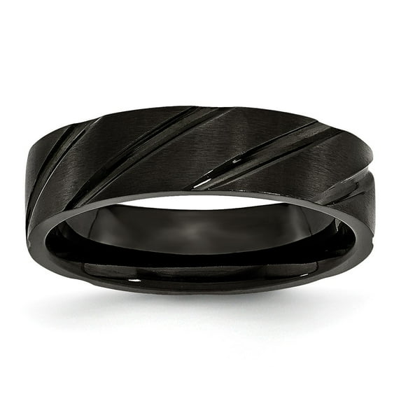 Grey Titanium Ring Band Wedding Swirl Design Black IP-plated 6mm Brushed Polished
