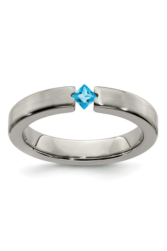 Grey Titanium Ring Band Wedding Swiss Blue Topaz Edward Mirell Satin 4mm