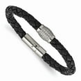 thumbnail image 1 of Grey Titanium bracelet Cord, Leather & Rubber Black Cubic Zirconia CZ White 10 mm 7, 1 of 3