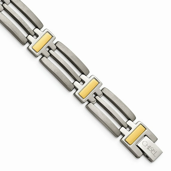 Grey Titanium bracelet Men's 8.5 in 11 mm Yellow IP-Plated 8.5in