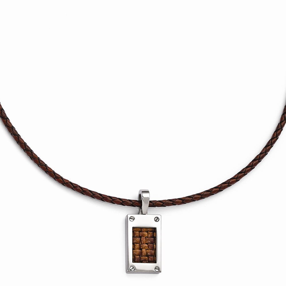 Grey Titanium necklace Cord & Leather Edward Mirell with Brown Insert Polished Ne