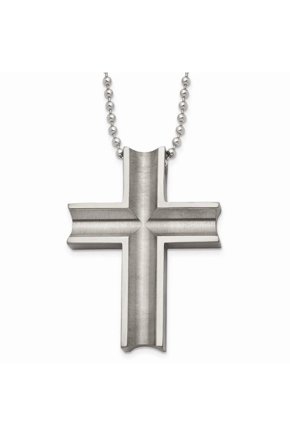 Grey Titanium necklace with pendant Men's 24 in Polished Cross